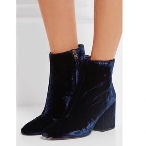 Sam Edelman Taye Blue Velvet Zip Chunky Block Heel Ankle Boot